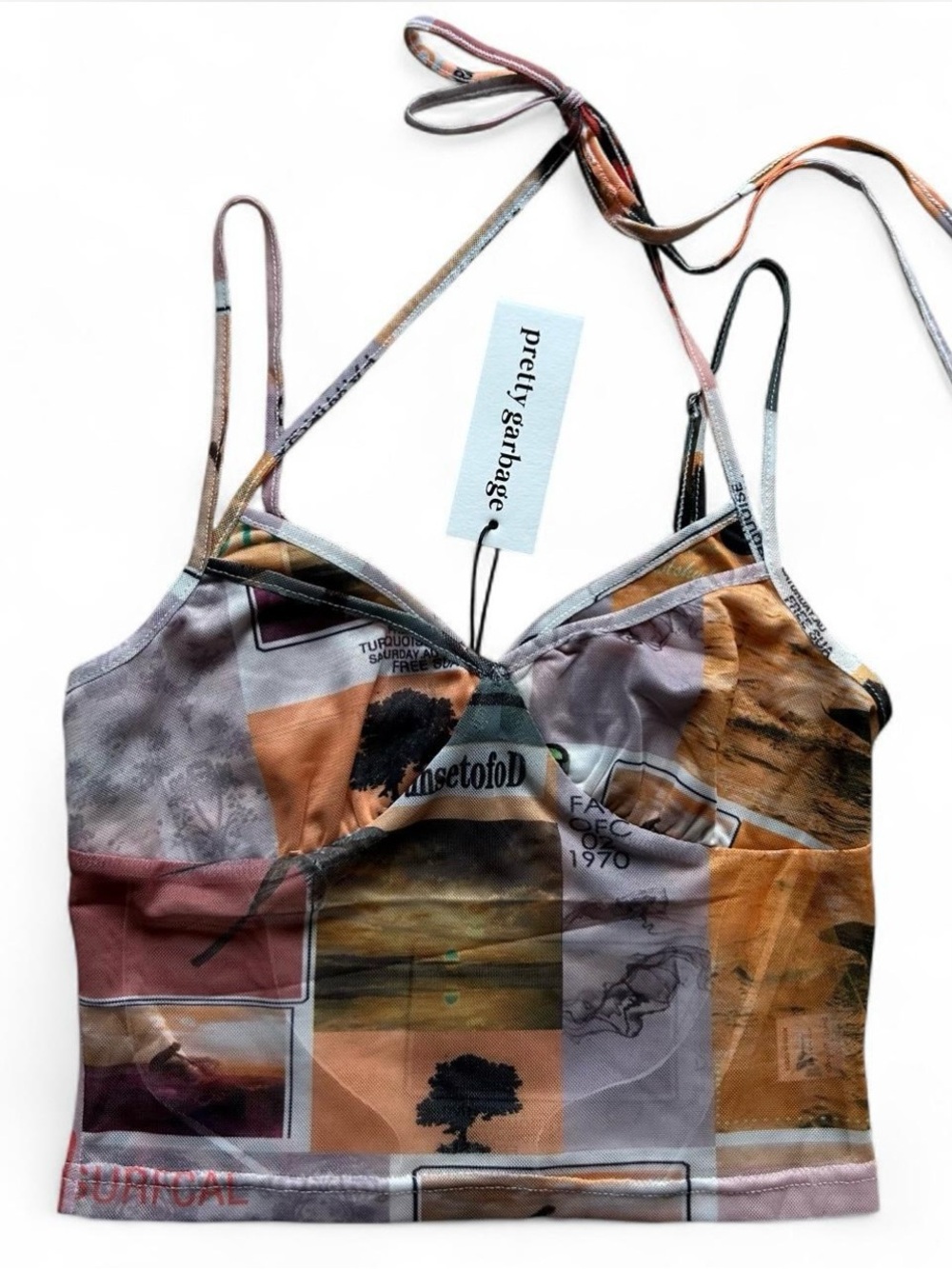 mesh multicolor crop top size S with adjustable halter strap Y2K 90's streetwear